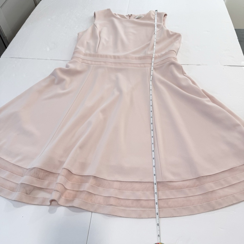 Calvin Klein Blush Pink Mesh Illusion Hem Fit Flare Stretch Sleeveless Dress 14 - Picture 10 of 12